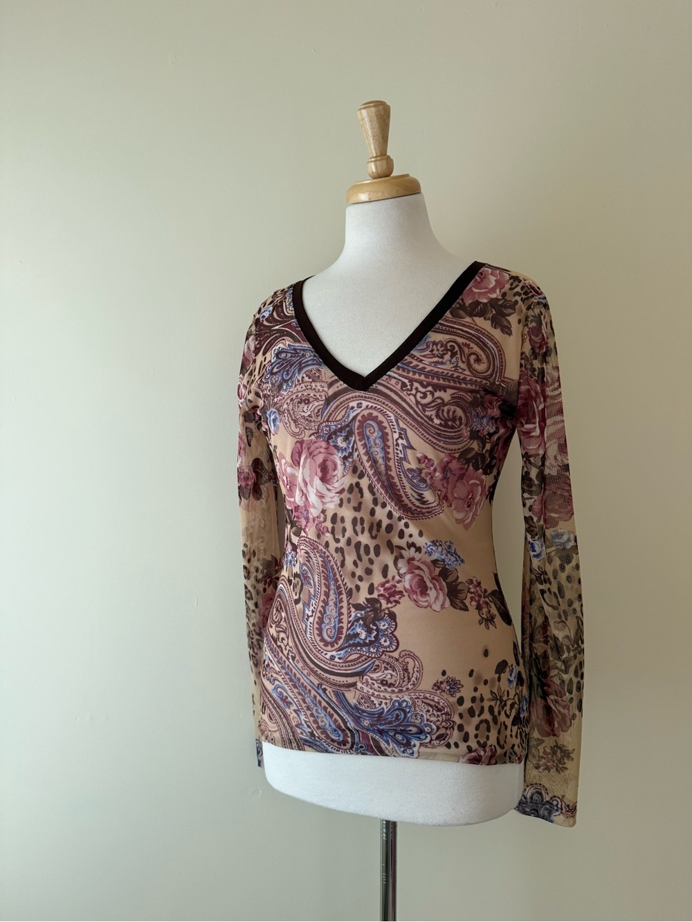 Ricki’s Y2K Paisley Floral Mesh Long Sleeve Top | M